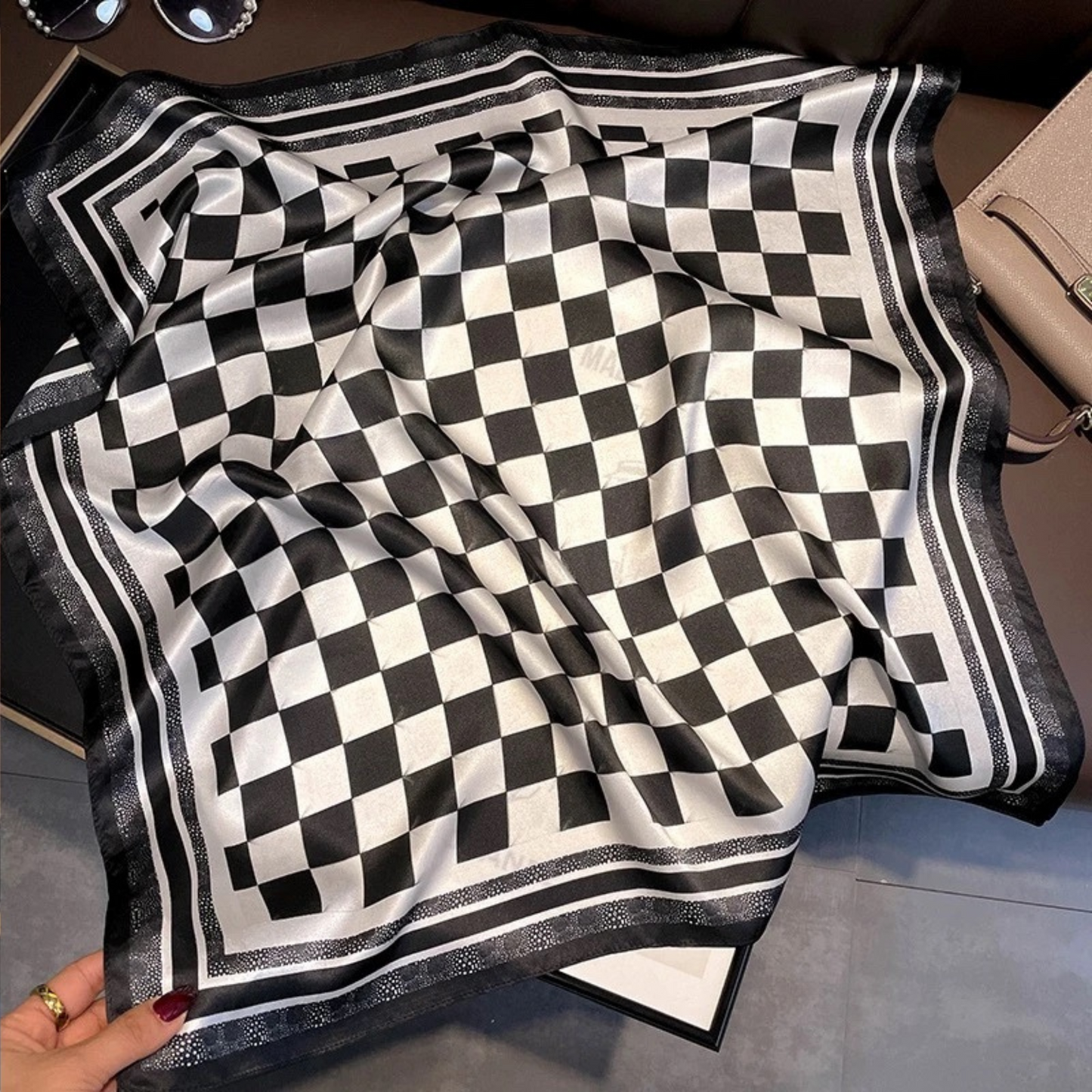 Checkerboard Medium Silk Satin Scarf