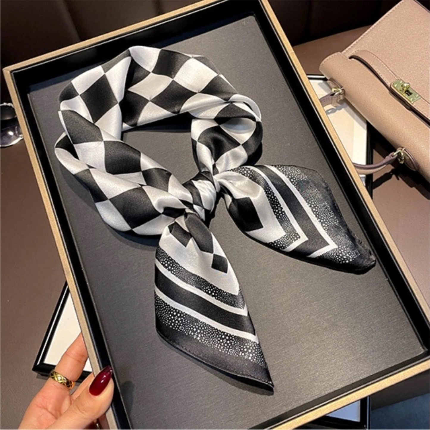 Checkerboard Medium Silk Satin Scarf